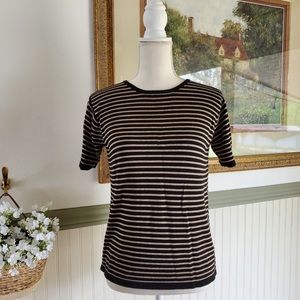 Vintage Saint Germain 100% Silk stretchy soft black and tan striped top 90s y2k